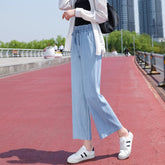 Himmelblaue Tencel-Jeans mit hoher Taille und weitem Bein und Taschen